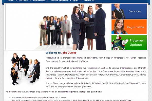 Jobsduniya.com a Recruitment firm only for Freshers